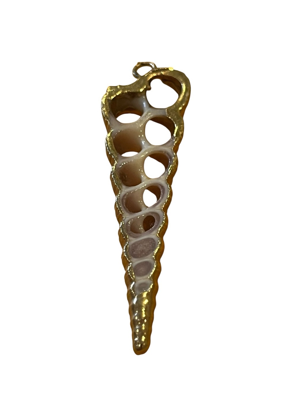 Gold and Cream Spiral Shell Pendant Necklace Charm